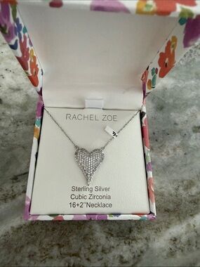 Rachel Zoe Sterling Silver Pave Heart Pendant Necklace - Silver